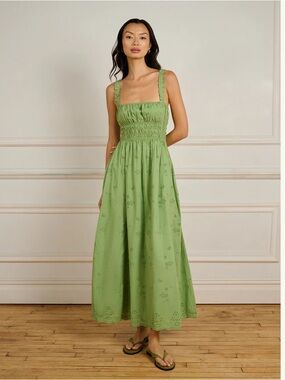 La Maregold June Eyelet Green Maxi Dress
